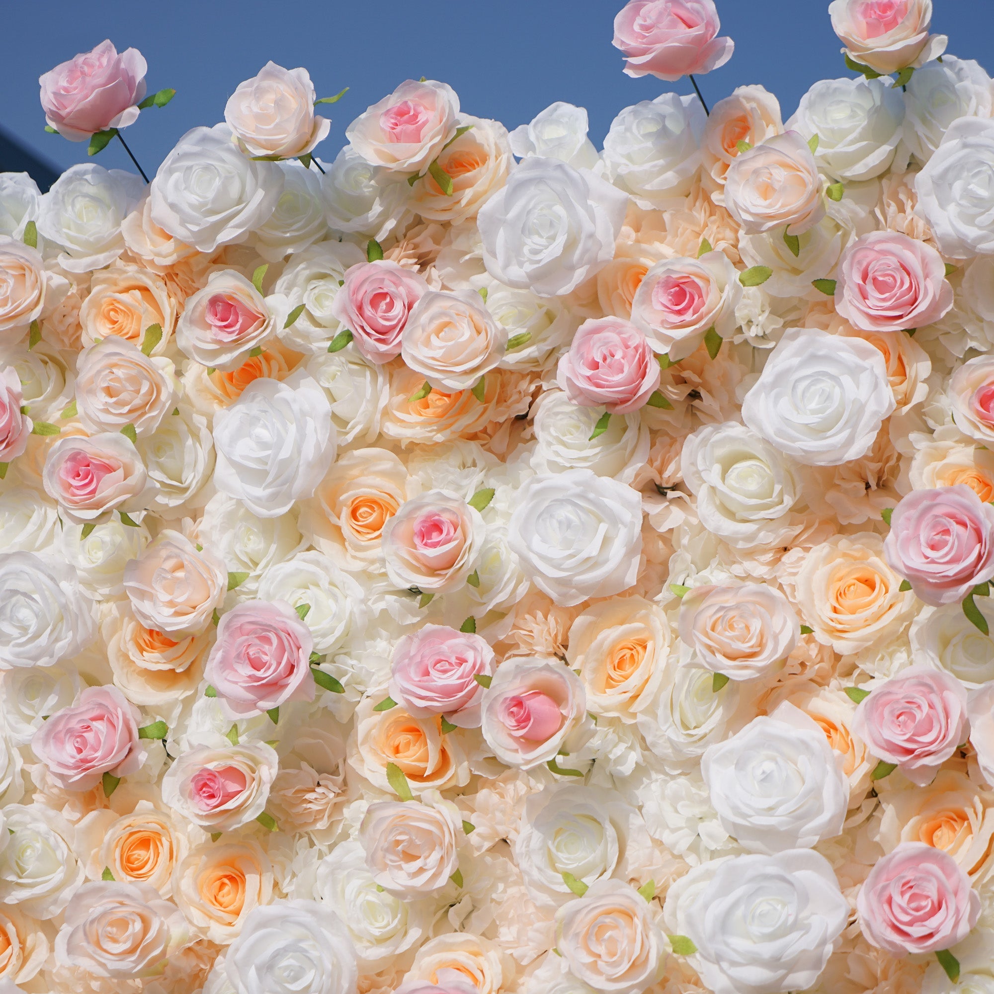 Artificial Floral Backdrop with Mixed Peach Pink and White Roses - Perfect for Garden Weddings and Outdoor Events and Photography - VF - 823