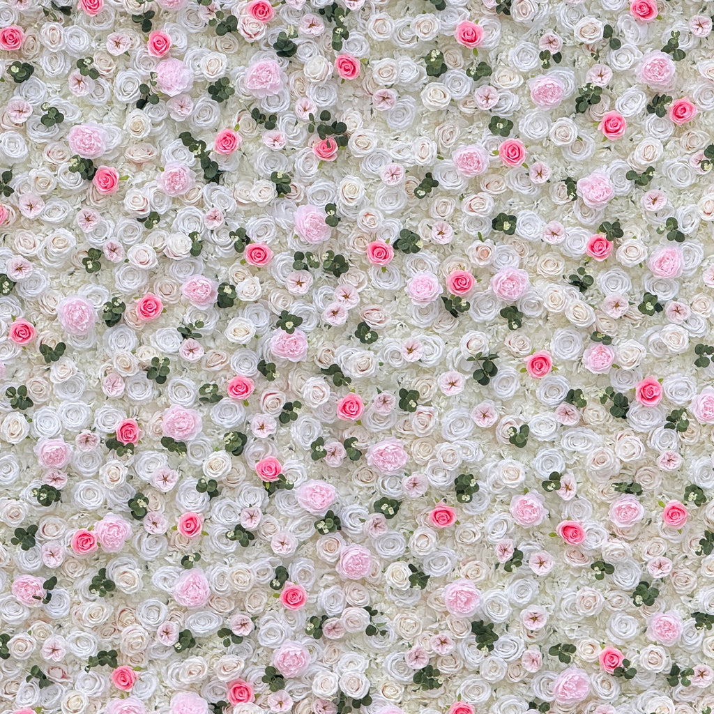 Romantic Pink And White Artificial Rose Backdrop With Eucalyptus - Perfect For Weddings And Proposals and Outdoor Events and Photography - VF - 824