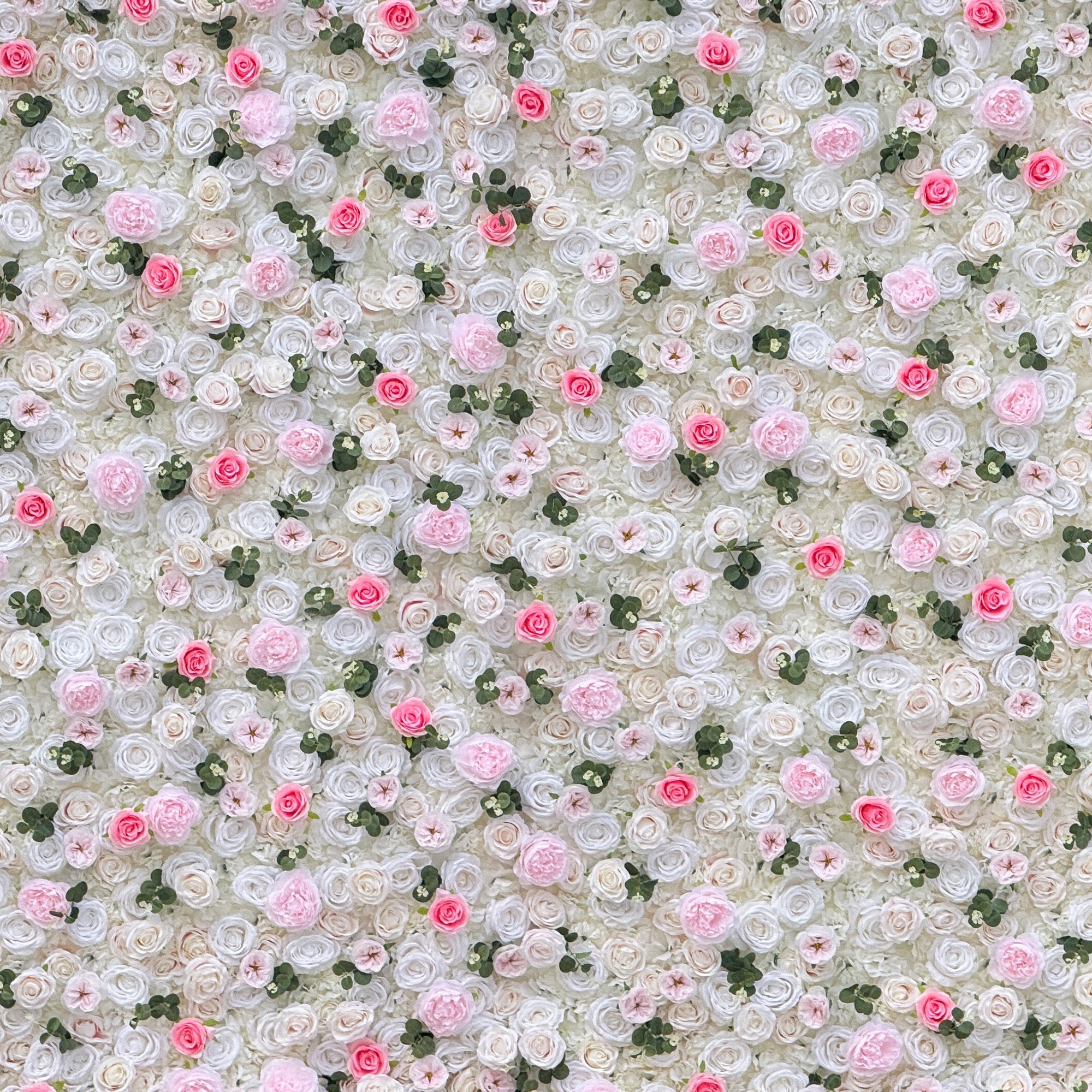 Romantic Pink And White Artificial Rose Backdrop With Eucalyptus - Perfect For Weddings And Proposals and Outdoor Events and Photography - VF - 824