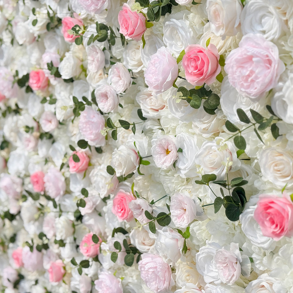 Romantic Pink And White Artificial Rose Backdrop With Eucalyptus - Perfect For Weddings And Proposals and Outdoor Events and Photography - VF - 824
