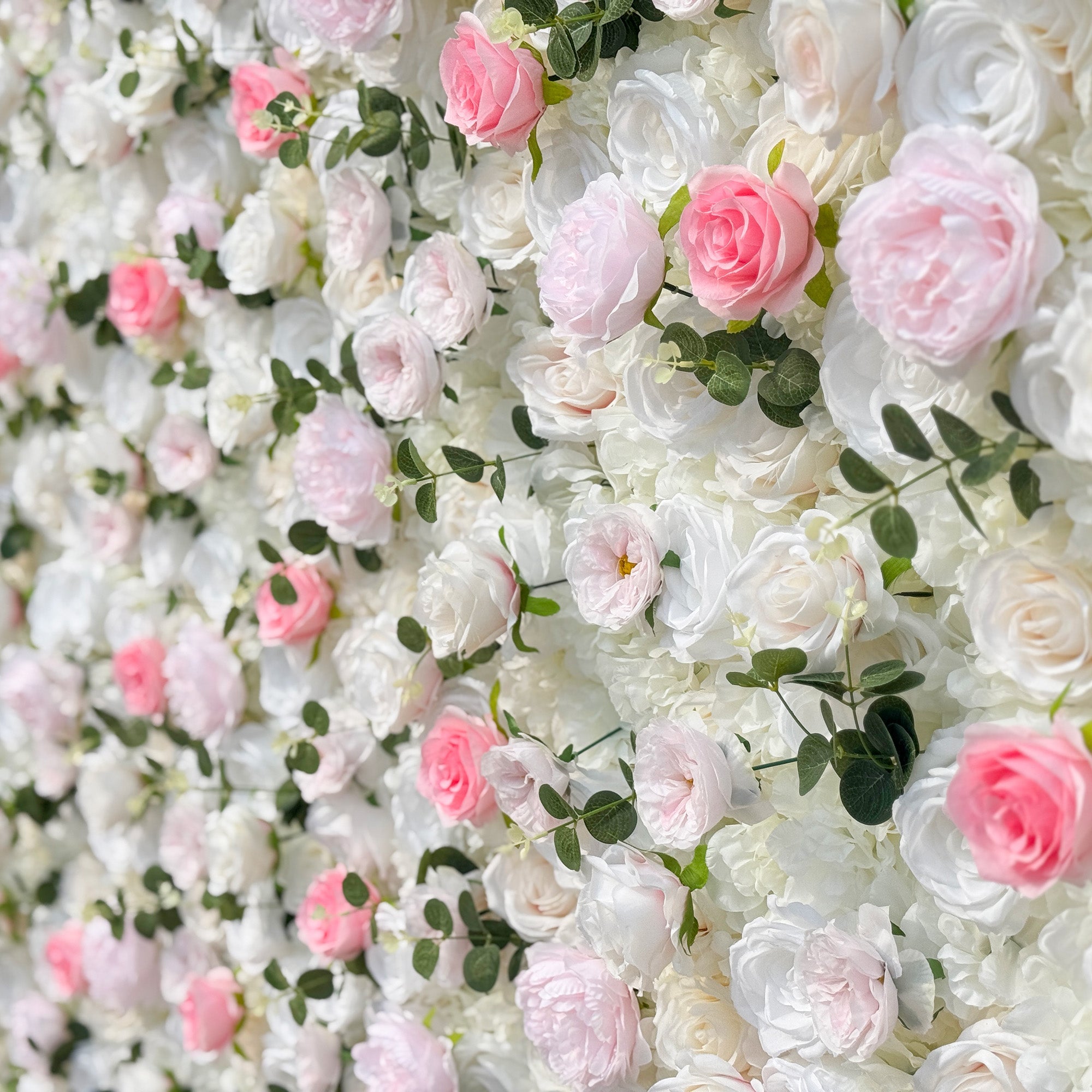 Romantic Pink And White Artificial Rose Backdrop With Eucalyptus - Perfect For Weddings And Proposals and Outdoor Events and Photography - VF - 824