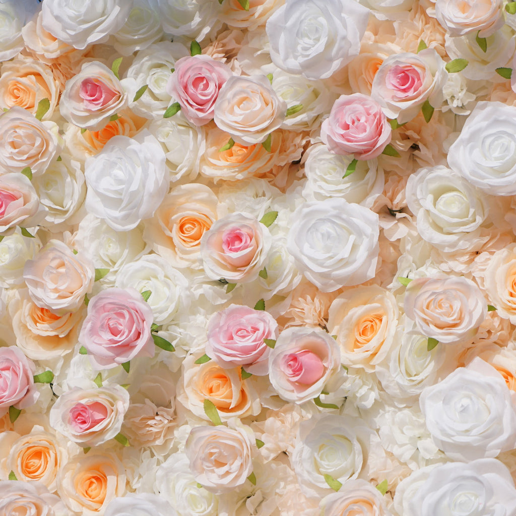 Artificial Floral Backdrop with Mixed Peach Pink and White Roses - Perfect for Garden Weddings and Outdoor Events and Photography - VF - 823