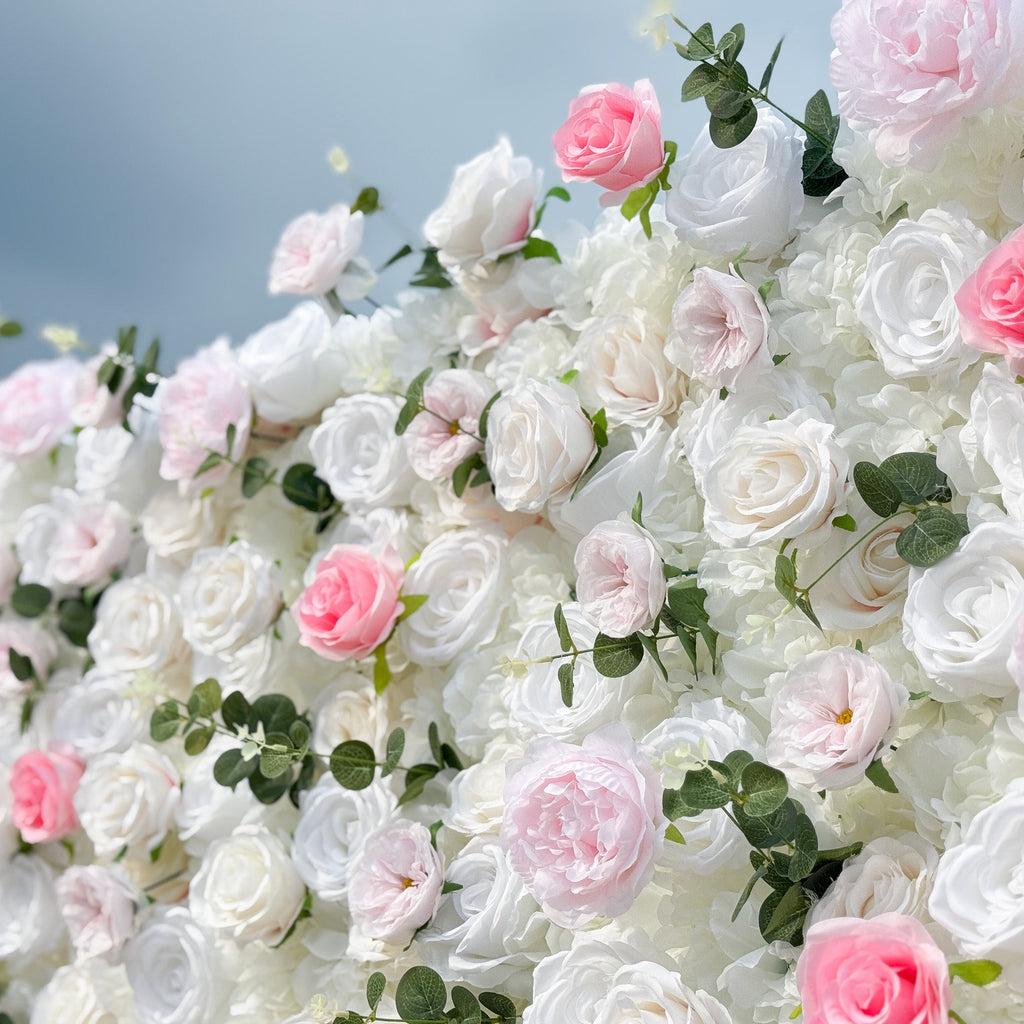 Romantic Pink And White Artificial Rose Backdrop With Eucalyptus - Perfect For Weddings And Proposals and Outdoor Events and Photography - VF - 824