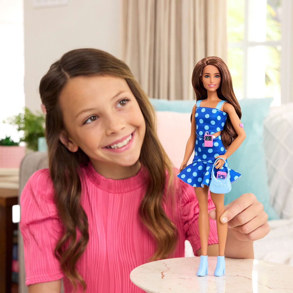 Barbie Fashionistas Doll #242 Barbie Doll With Type 1 Diabetes in Polka Dot Outfit With Accessories