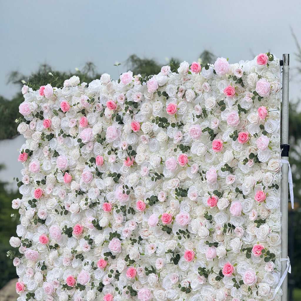 Romantic Pink And White Artificial Rose Backdrop With Eucalyptus - Perfect For Weddings And Proposals and Outdoor Events and Photography - VF - 824
