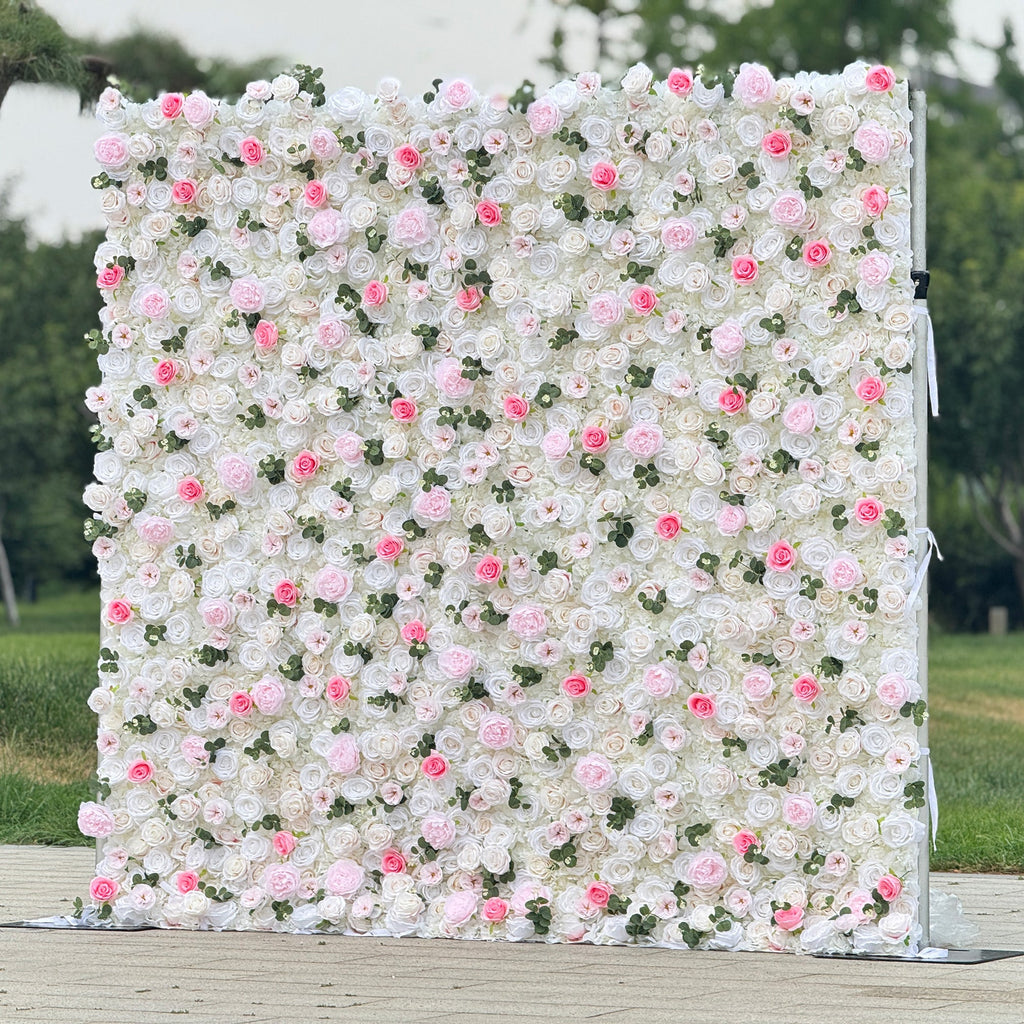 Romantic Pink And White Artificial Rose Backdrop With Eucalyptus - Perfect For Weddings And Proposals and Outdoor Events and Photography - VF - 824