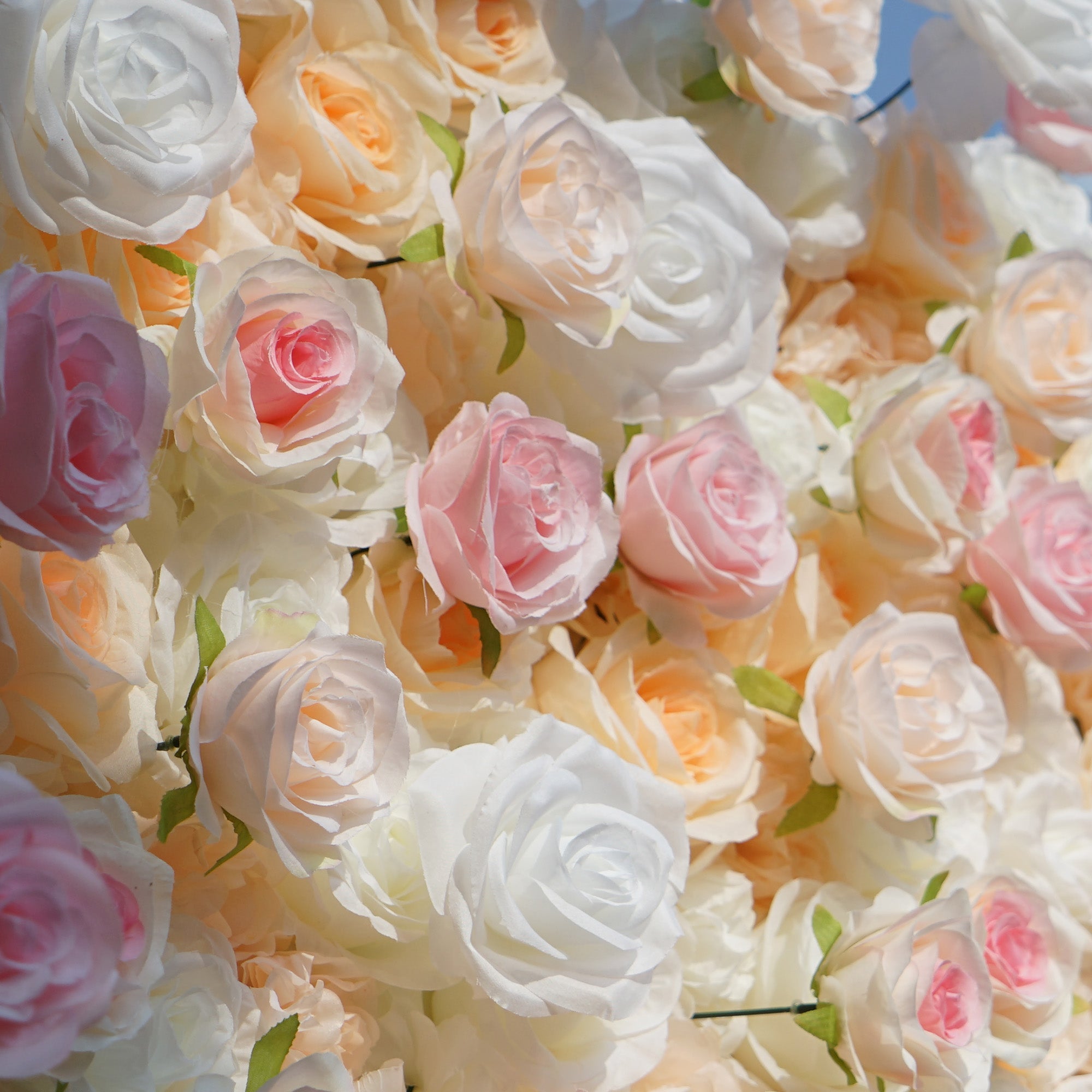 Artificial Floral Backdrop with Mixed Peach Pink and White Roses - Perfect for Garden Weddings and Outdoor Events and Photography - VF - 823