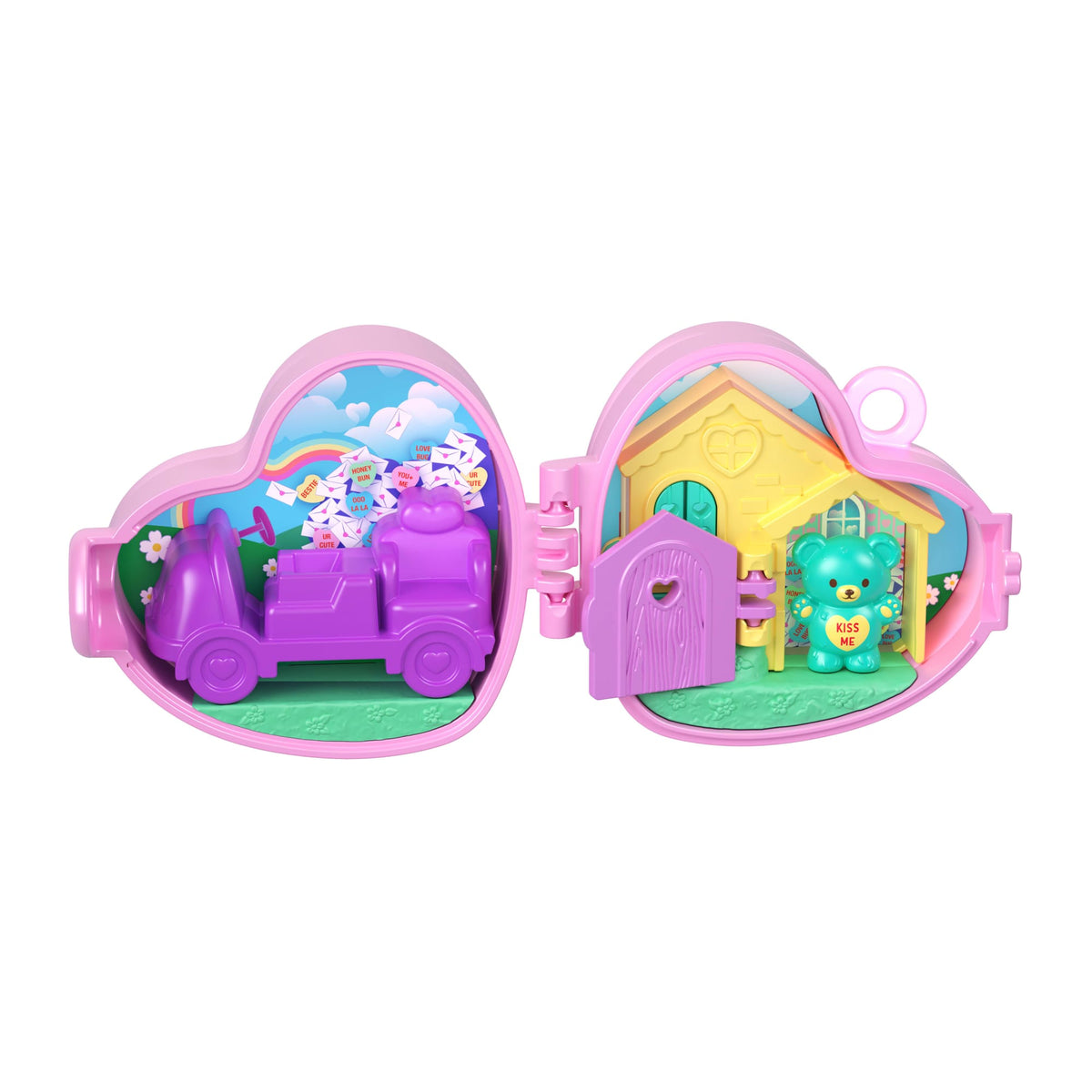 Polly Pocket X Sweethearts Doll & 2 Playsets With 7 Accessories, Compact Travel Toy With Keychain Clip