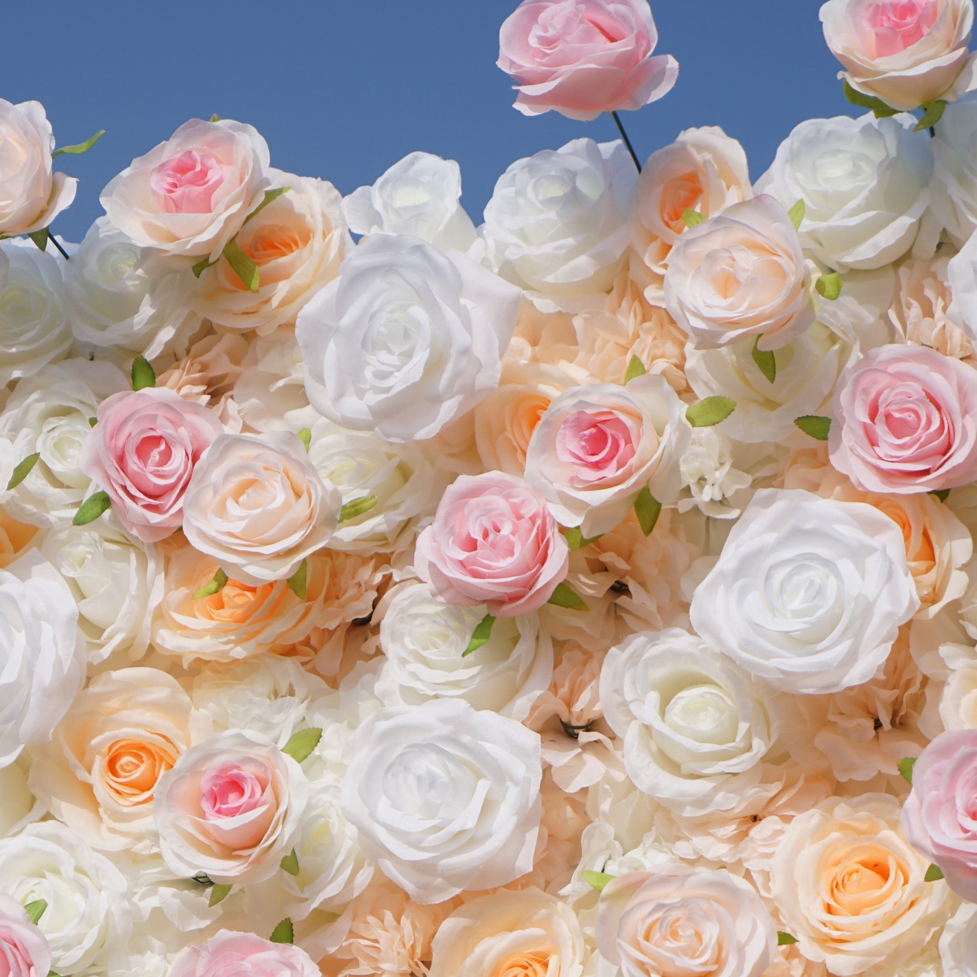 Artificial Floral Backdrop with Mixed Peach Pink and White Roses - Perfect for Garden Weddings and Outdoor Events and Photography - VF - 823