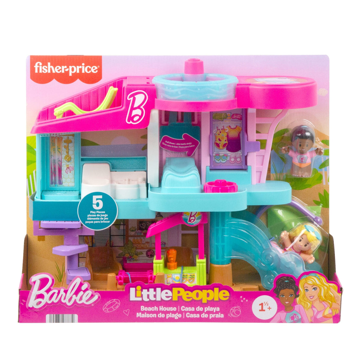 Fisher-Price Little People Barbie Beach House Toddler Playset With Figures & Accessories