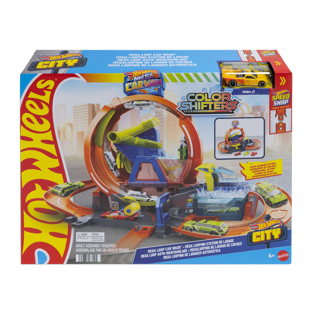 Hot Wheels City MEGA Loop Car Wash Playset & 1 Hot Wheels Color Shifters in 1:64 Scale