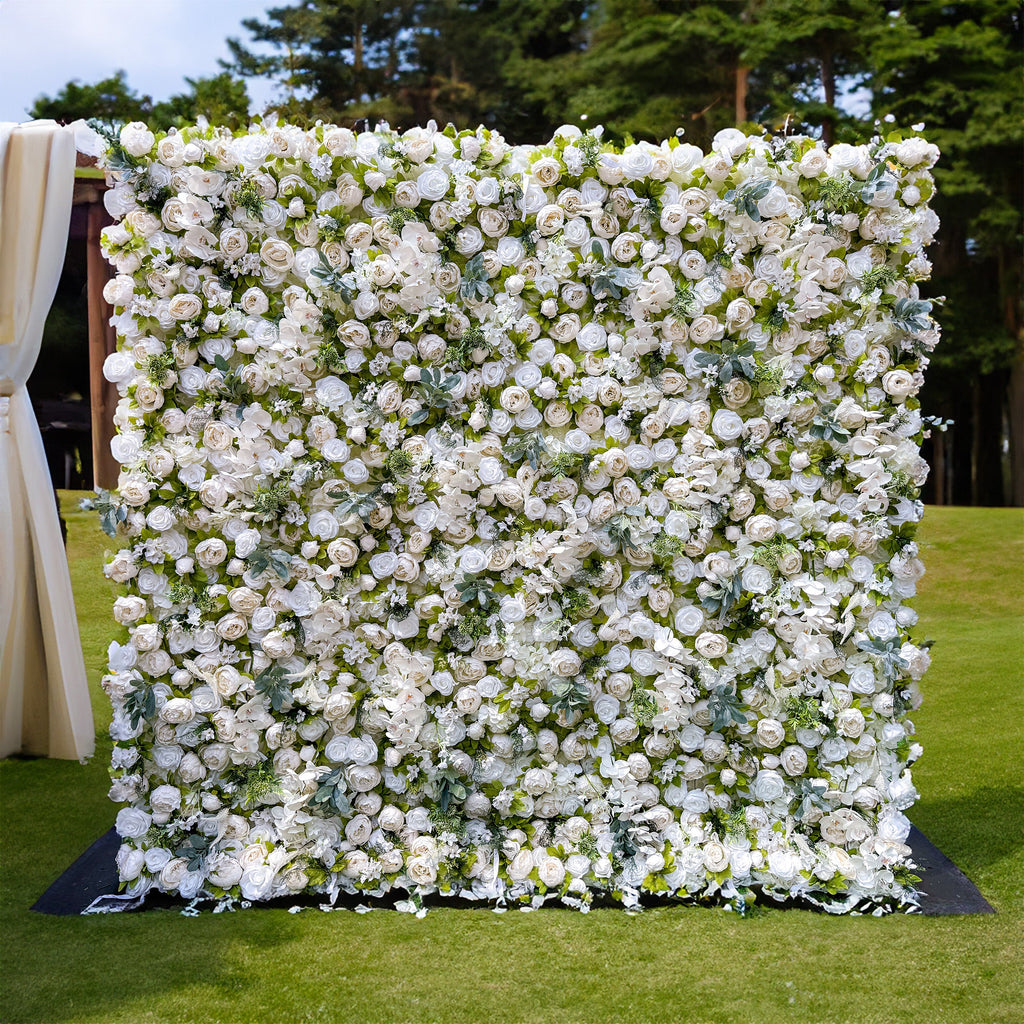 Roll Up Fabric Gorgeous Artificial Flower Wall - The White & Green  Epitome of Wedding and Event Decoration-VF-801