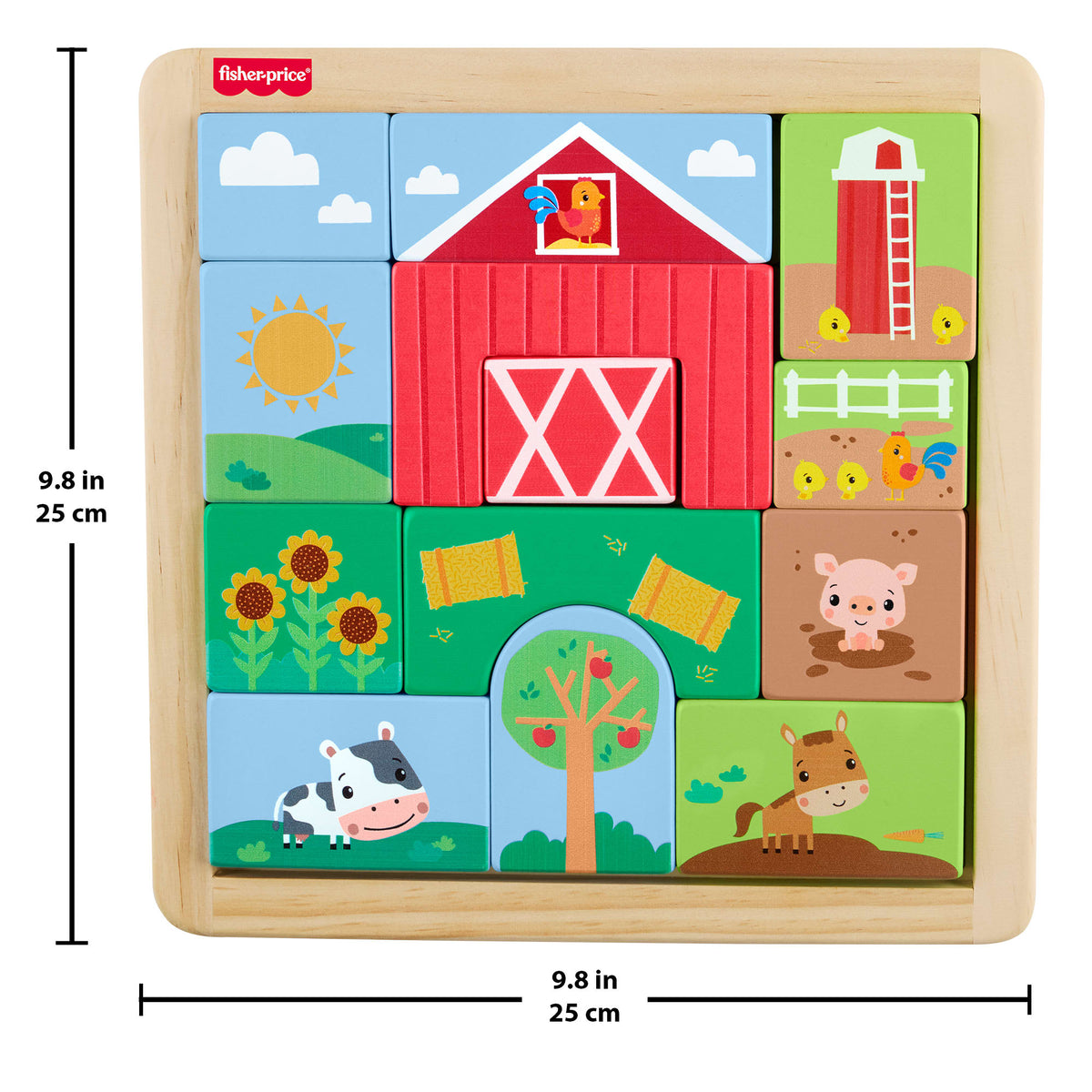 Fisher-Price Wooden Farm Blocks Puzzle Activity Toy For Toddlers & Kids, 14 Wood Pieces