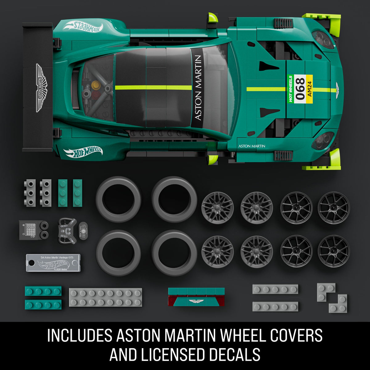 Mattel Brick Shop Hot Wheels ’24 Aston Martin Vantage Gt3 Building Toy Kit (793 Pieces), For Collectors 
