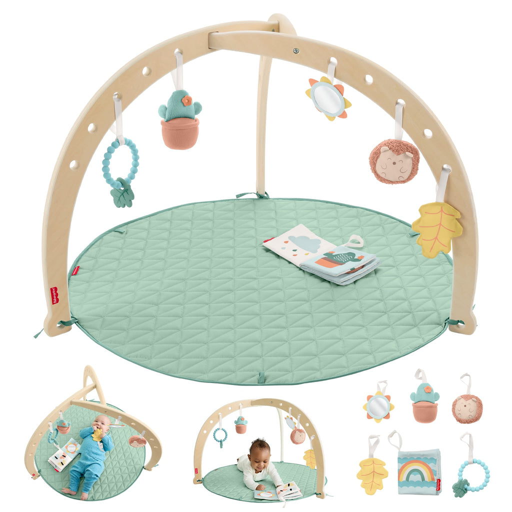 Fisher-Price Wooden Lay And Play Deluxe Activity Gym Baby Playmat With Developmental Toys