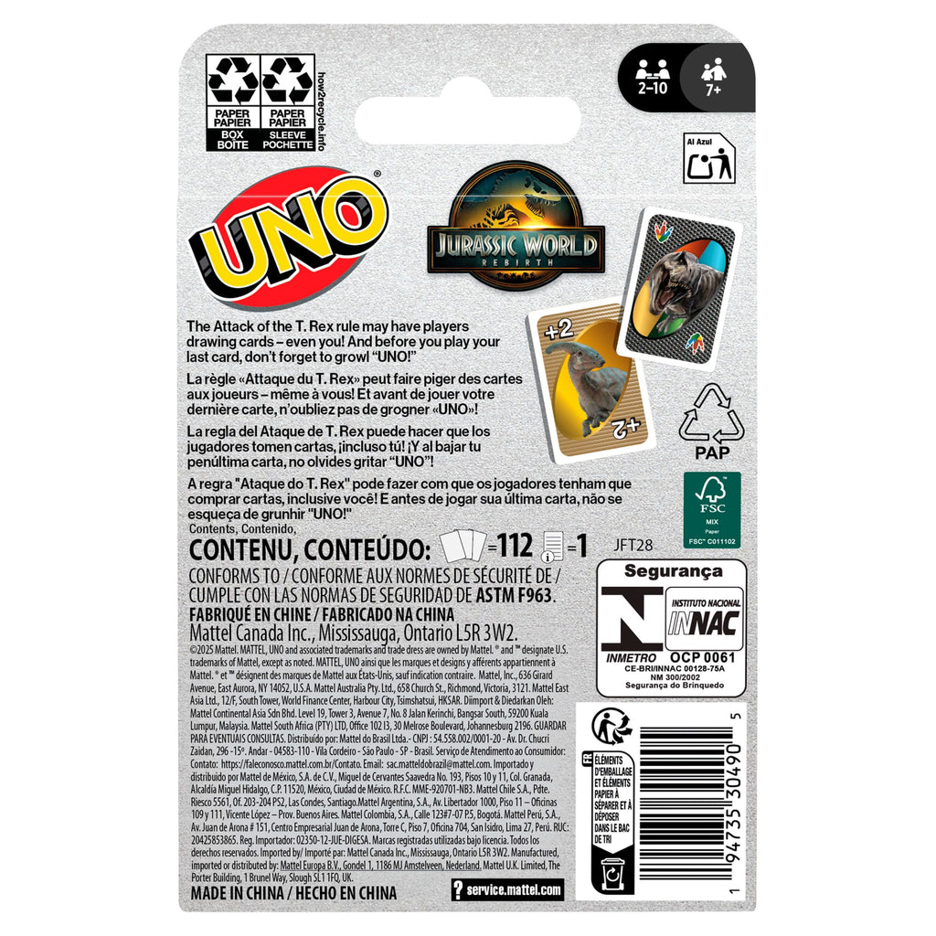 UNO Jogo de Cartas Jurassic World