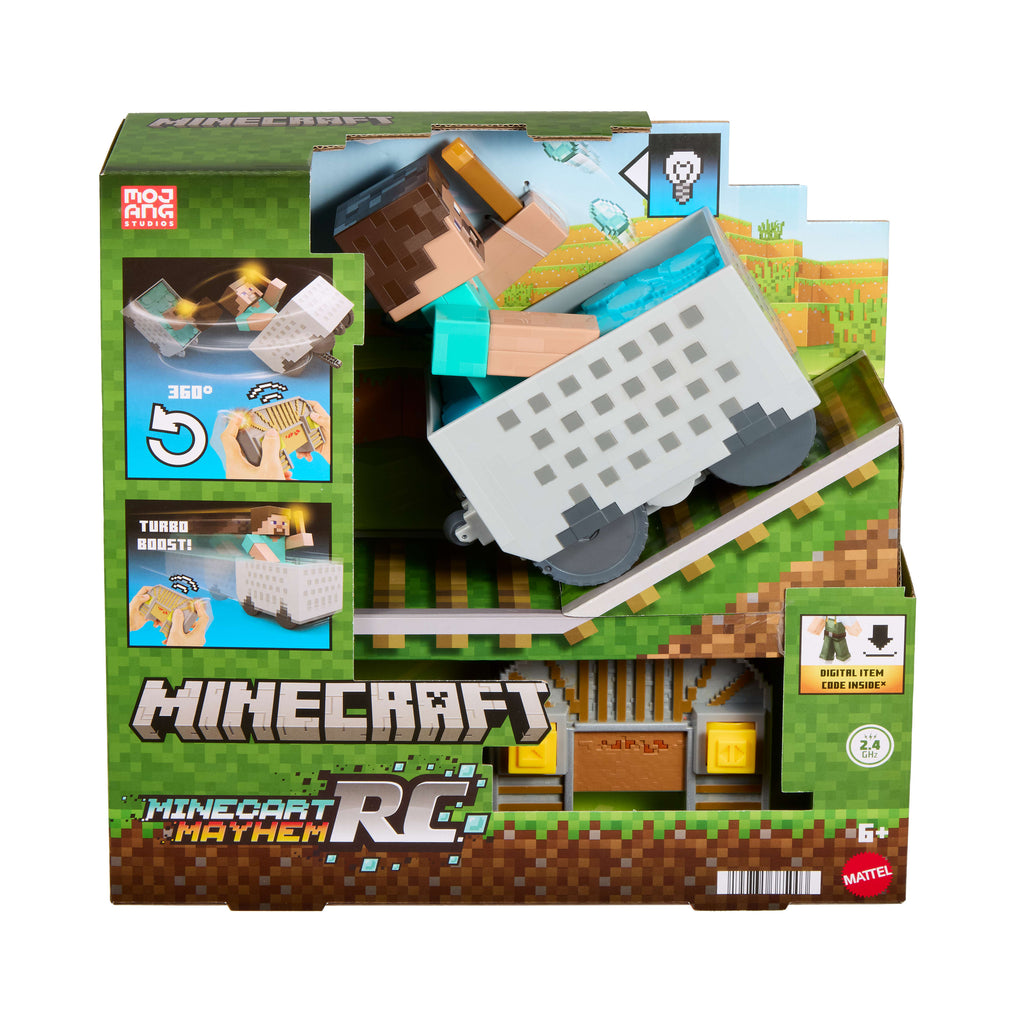 Minecraft Minecart RC & Steve, Wheelie Stunt & Turbo Boost, Lights & Digital Item Code