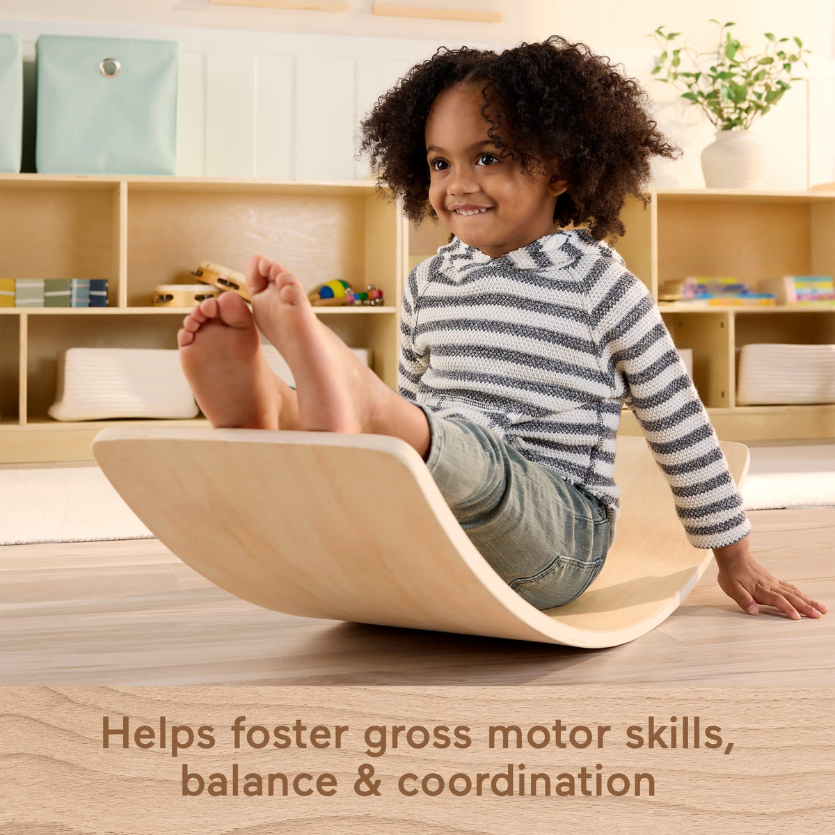 Fisher-Price Montessori Wooden Rockin’ Balance Board Learning Activity For Kids, 31.7 Inches