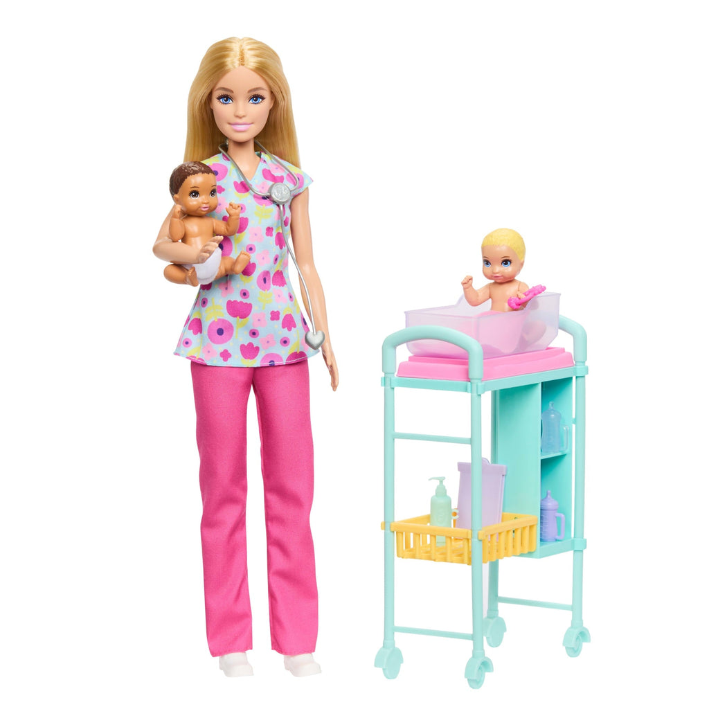 Barbie Métiers-Coffret Barbie Pédiatre-Poupée Blonde et 2 Poupées Bébés
