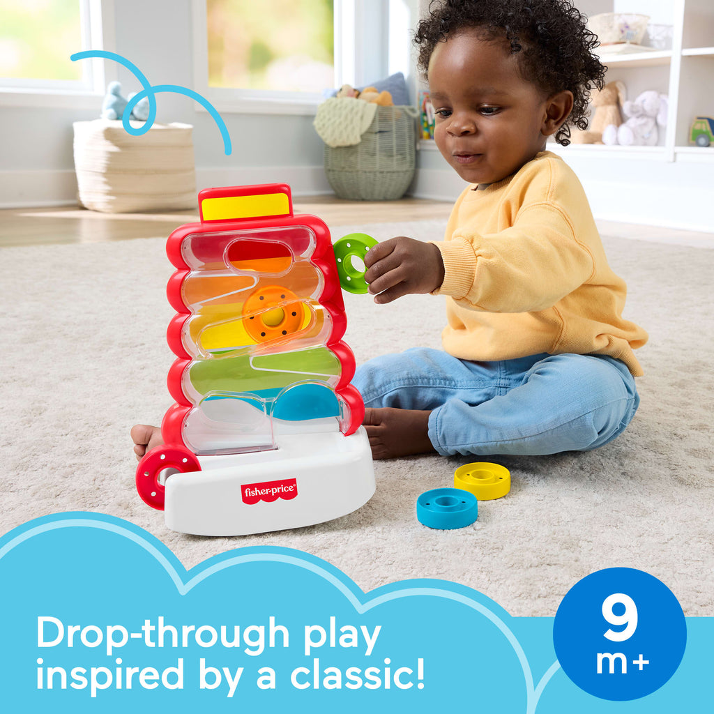 Fisher-Price Drop Through Rock-A-Stack Baby & Toddler Developmental Activity Toy, 5 Coins
