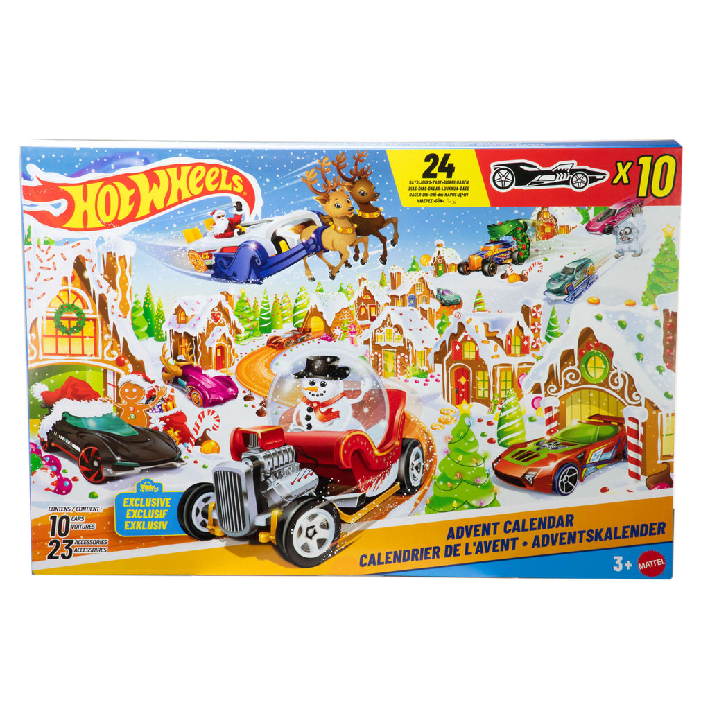 Hot Wheels 2025 Advent Calendar With 10 Toy Vehicles in 1:64 Scale & 24 Accessories