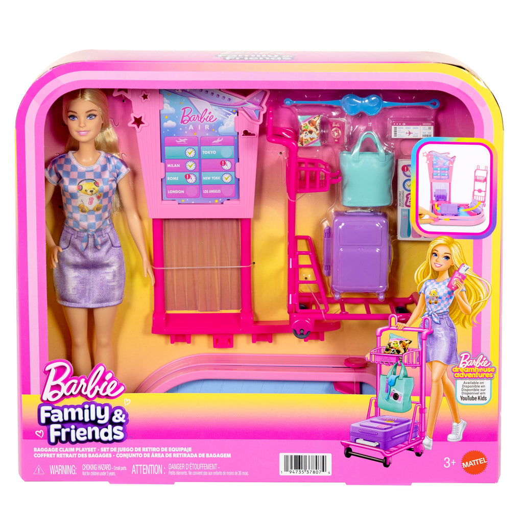 Barbie ‘Malibu’ Travel Doll, Baggage Claim Playset & Accessories