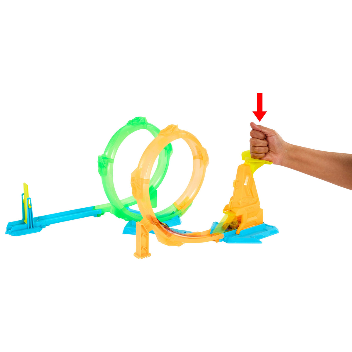 Hot Wheels Neon Speeders Double Loop Dash Track Set With 1:64 Scale Toy Car