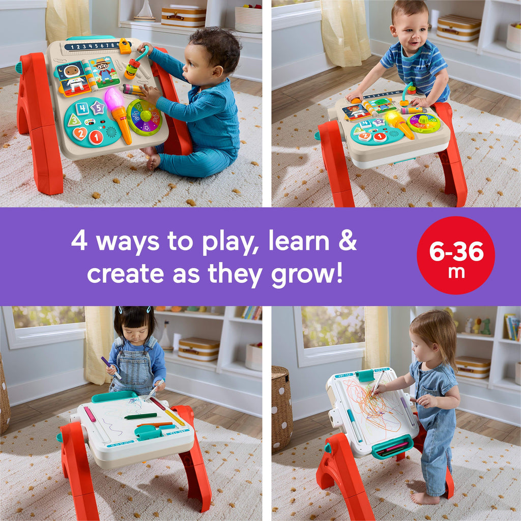 Fisher-Price 4-in-1 Activity Table & Easel, Baby & Toddler Electronic Learning Toy, Multilanguage Version