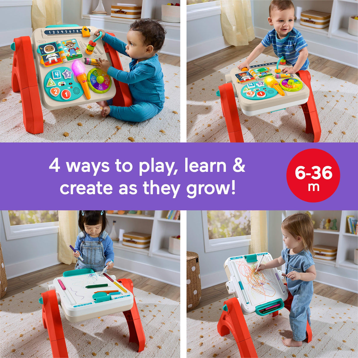 Fisher-Price 4-in-1 Activity Table & Easel, Baby & Toddler Electronic Learning Toy, Multilanguage Version