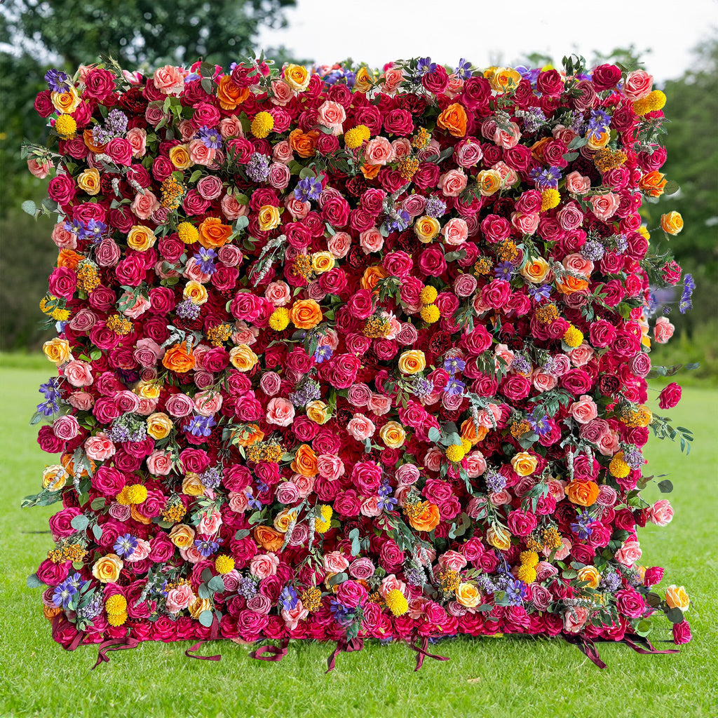 Vibrant Multicolored Artificial Flower Wall - The Epitome of Bold and Festive Style for Weddings and Events-VF-806