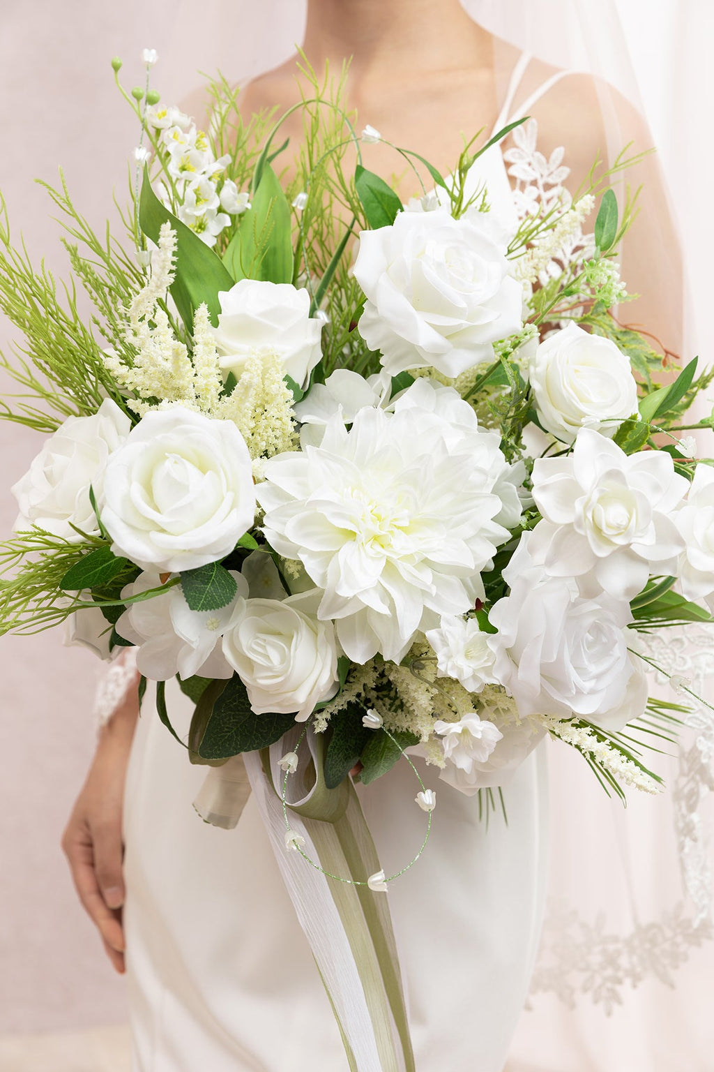 Medium Free-Form Bridal Bouquet in Olive & White | Clearance