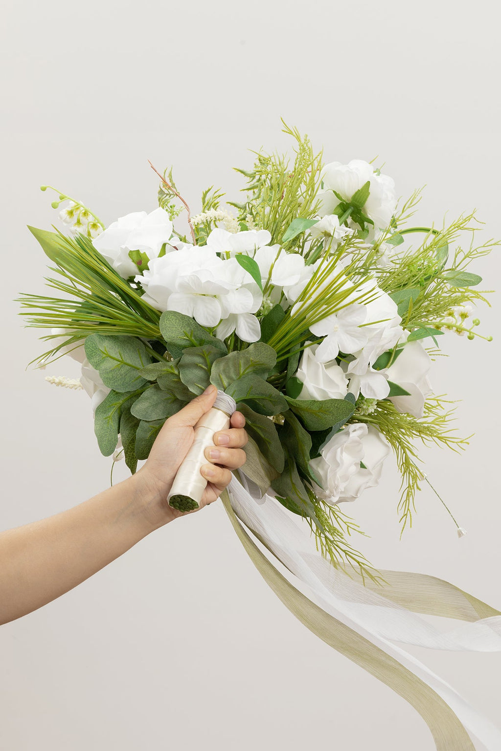 Medium Free-Form Bridal Bouquet in Olive & White | Clearance
