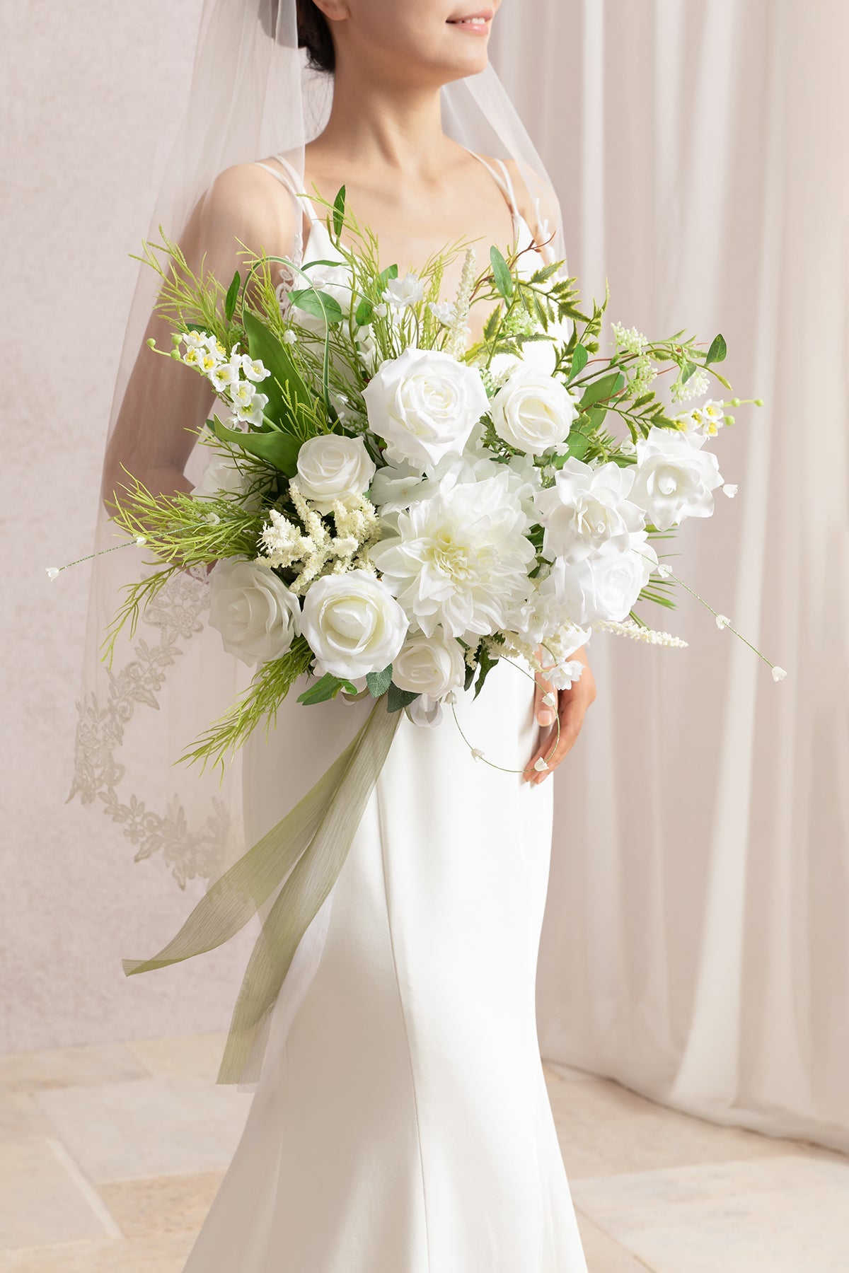 Medium Free-Form Bridal Bouquet in Olive & White | Clearance