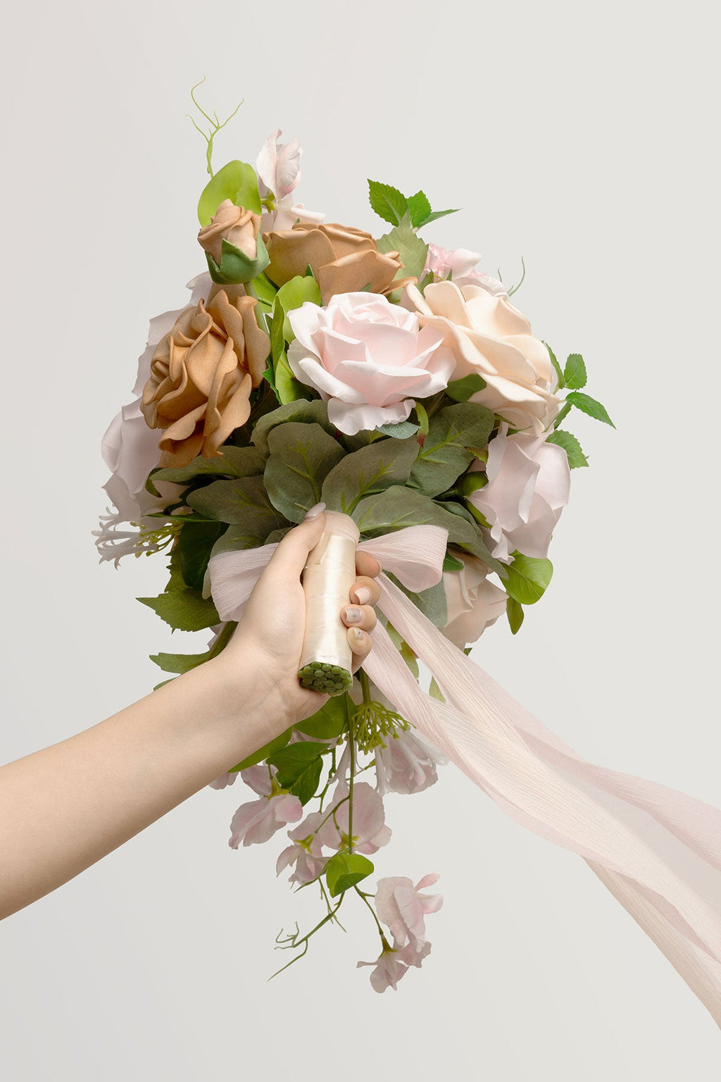Small Cascade Bridal Bouquet in Powder Pink & Sand Beige
