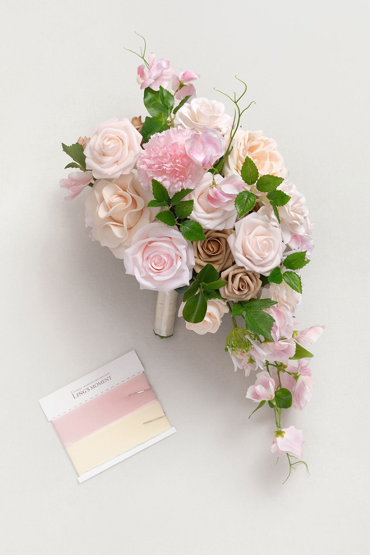 Small Cascade Bridal Bouquet in Powder Pink & Sand Beige