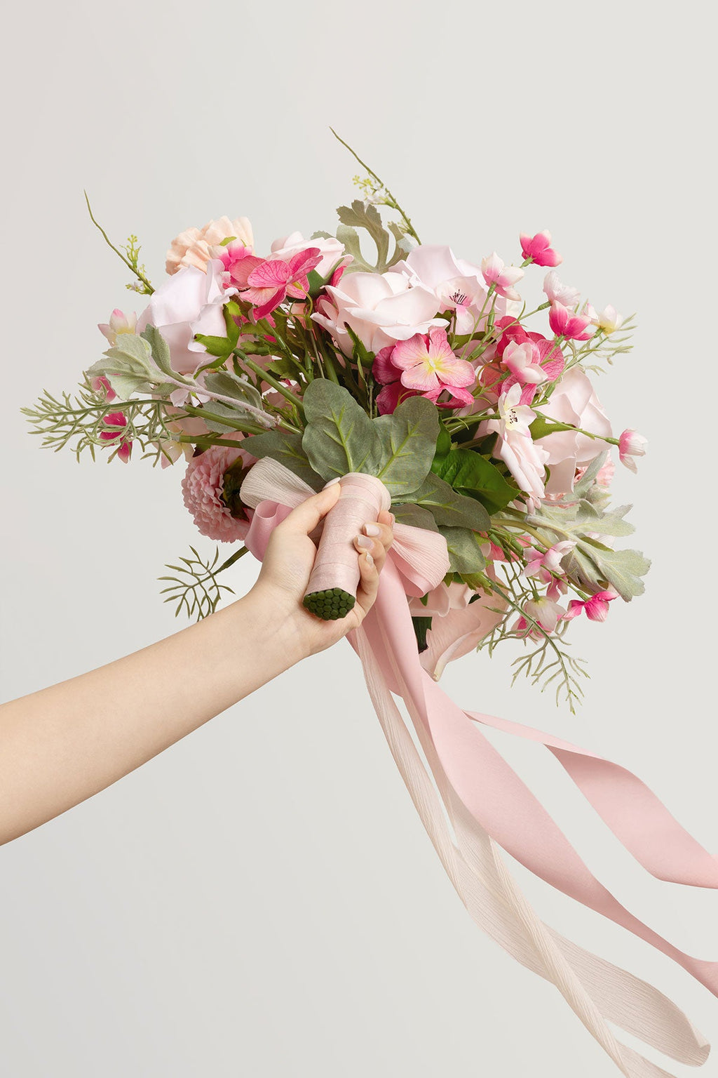 Small Free-Form Bridal Bouquet in Powder Pink & Berry Pink & Cream