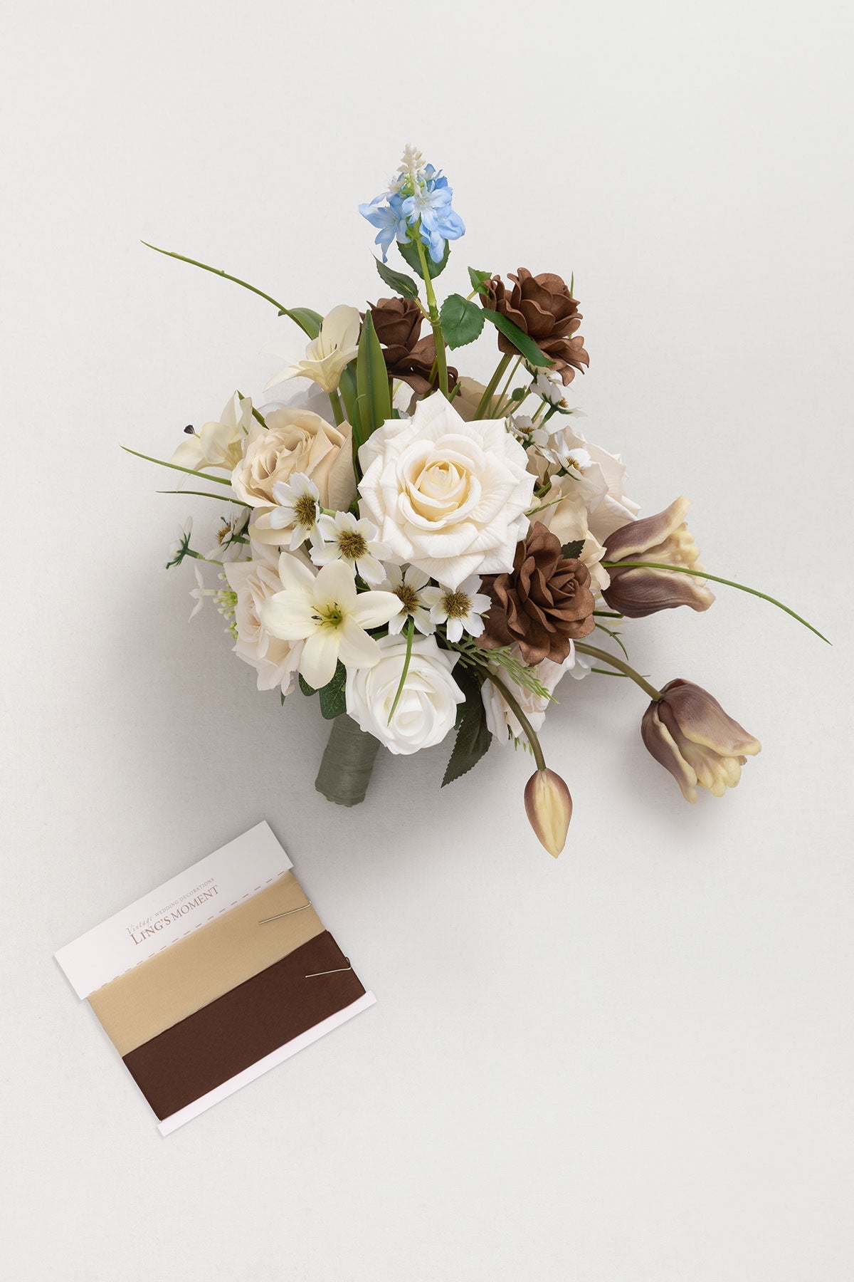 Small Free-Form Bridal Bouquet in Earth Brown & Tawny Beige | Clearance