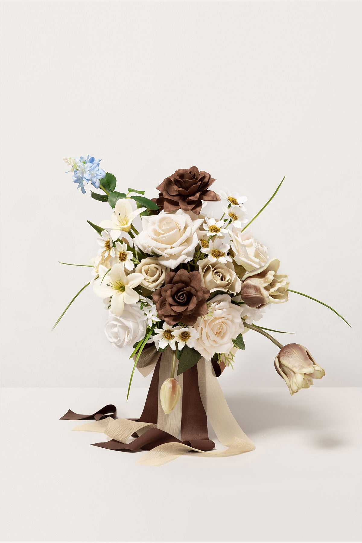 Small Free-Form Bridal Bouquet in Earth Brown & Tawny Beige | Clearance