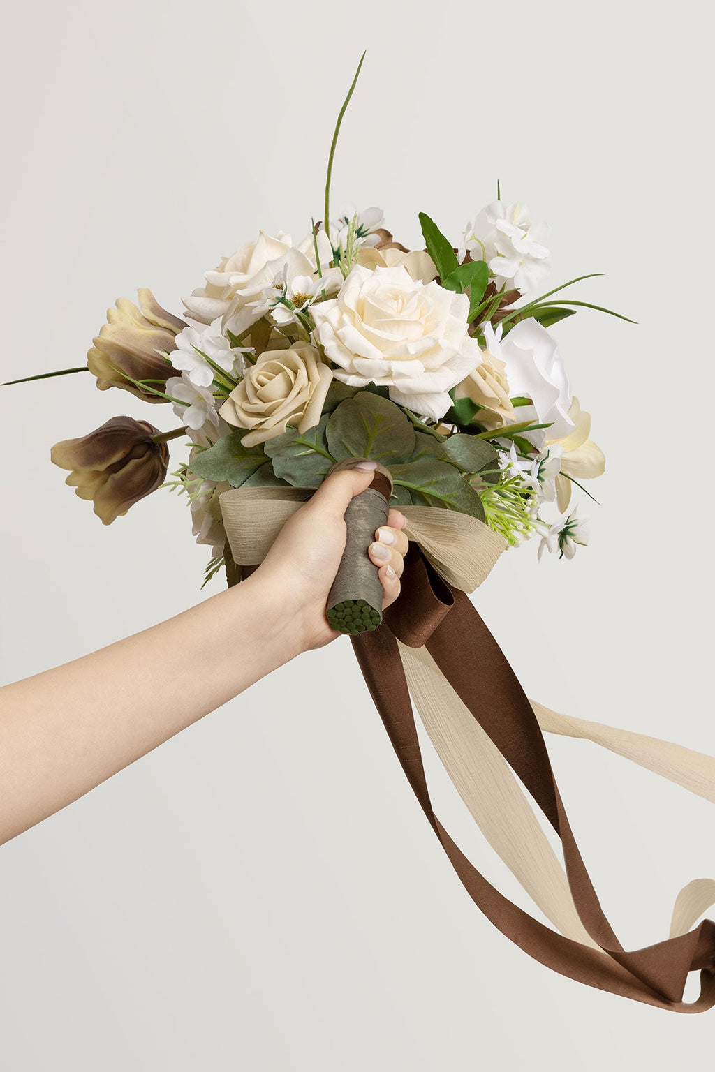 Small Free-Form Bridal Bouquet in Earth Brown & Tawny Beige | Clearance
