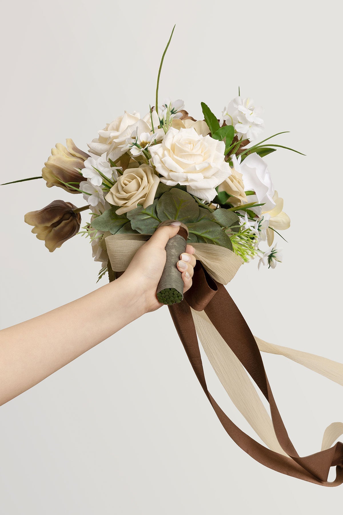 Small Free-Form Bridal Bouquet in Earth Brown & Tawny Beige | Clearance