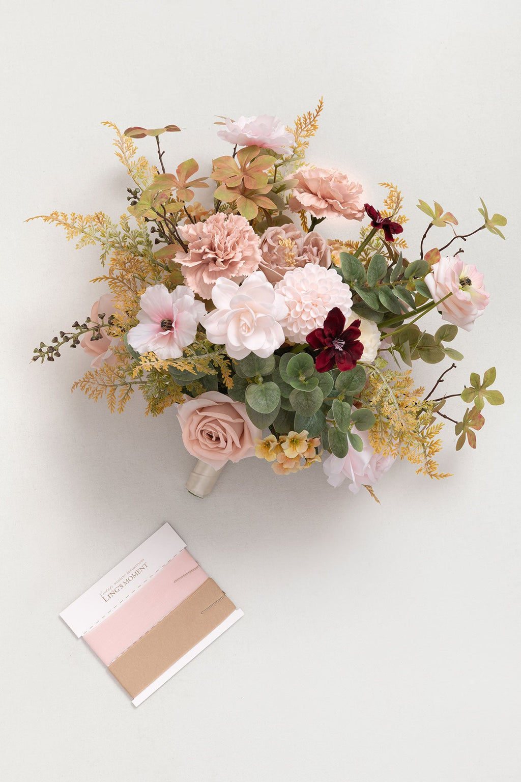 Small Free-Form Bridal Bouquet in Powder Pink & Olive Green | Clearance