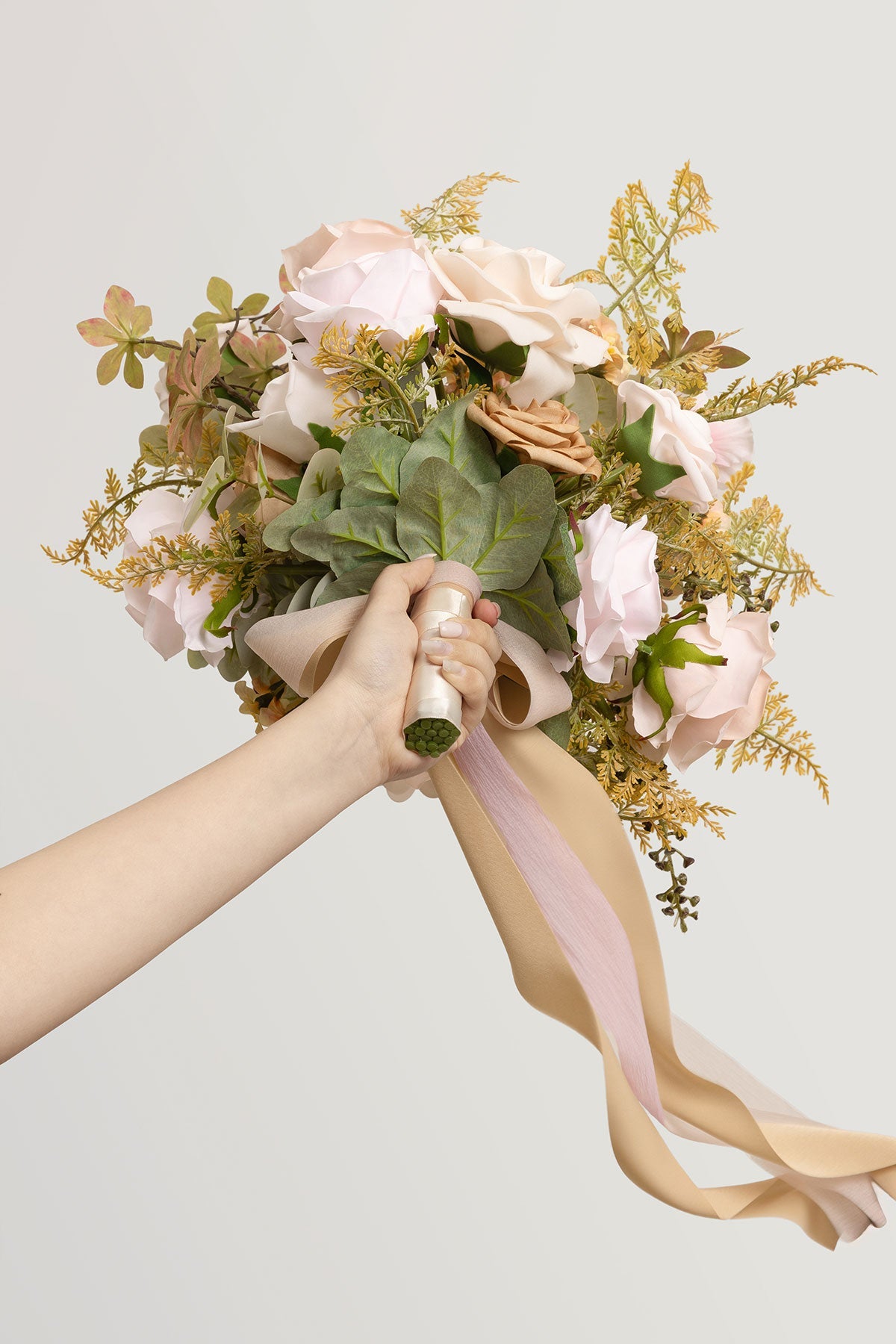 Small Free-Form Bridal Bouquet in Powder Pink & Olive Green | Clearance