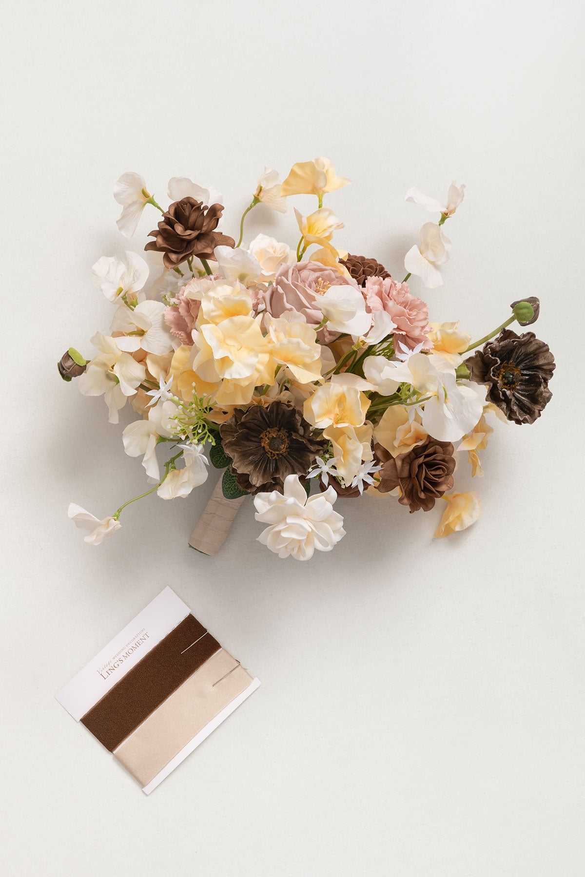 Small Free-Form Bridal Bouquet in Earth Brown & Butter Yellow | Clearance