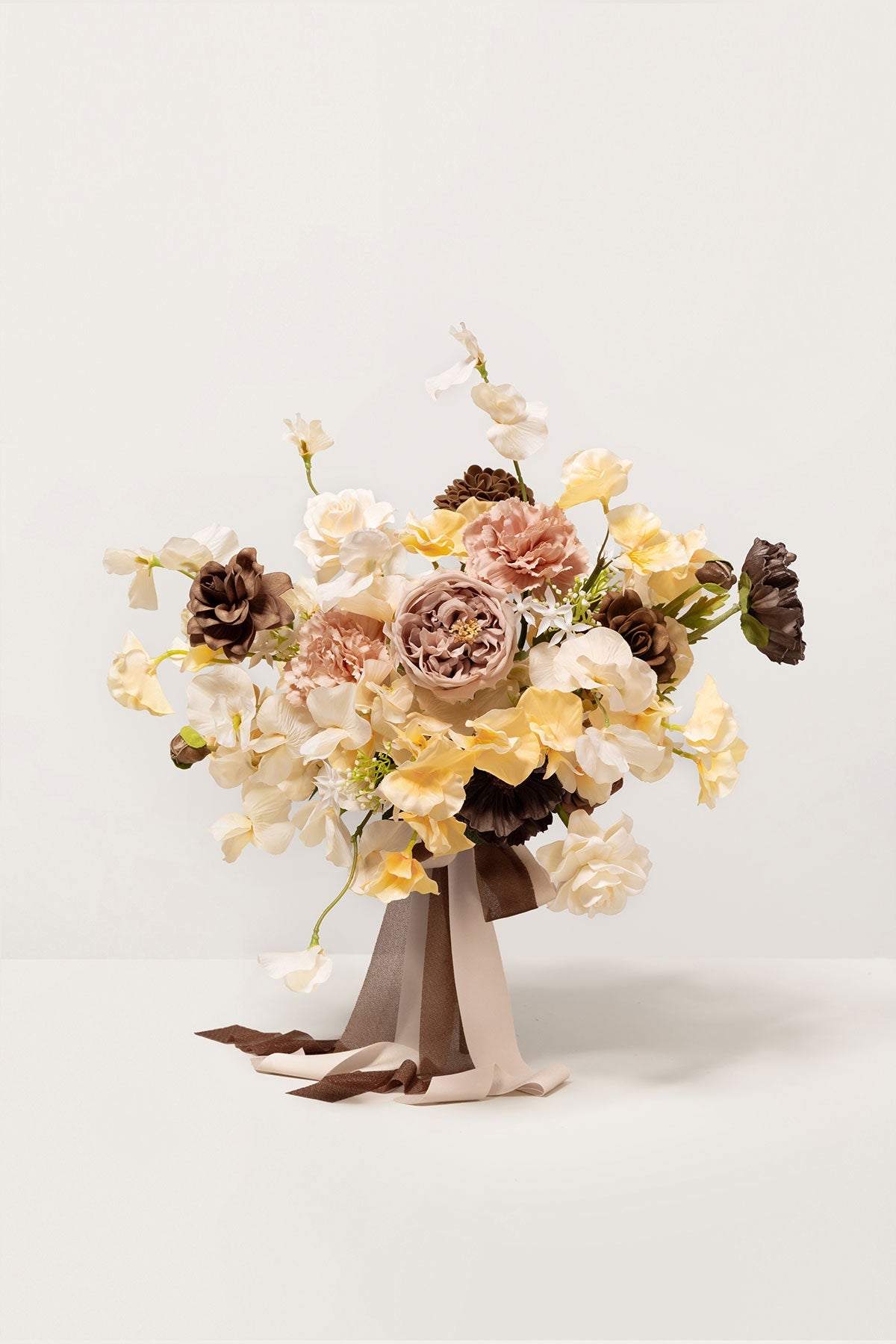 Small Free-Form Bridal Bouquet in Earth Brown & Butter Yellow | Clearance