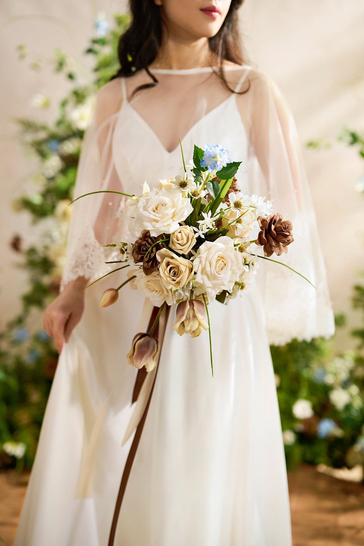 Small Free-Form Bridal Bouquet in Earth Brown & Tawny Beige | Clearance