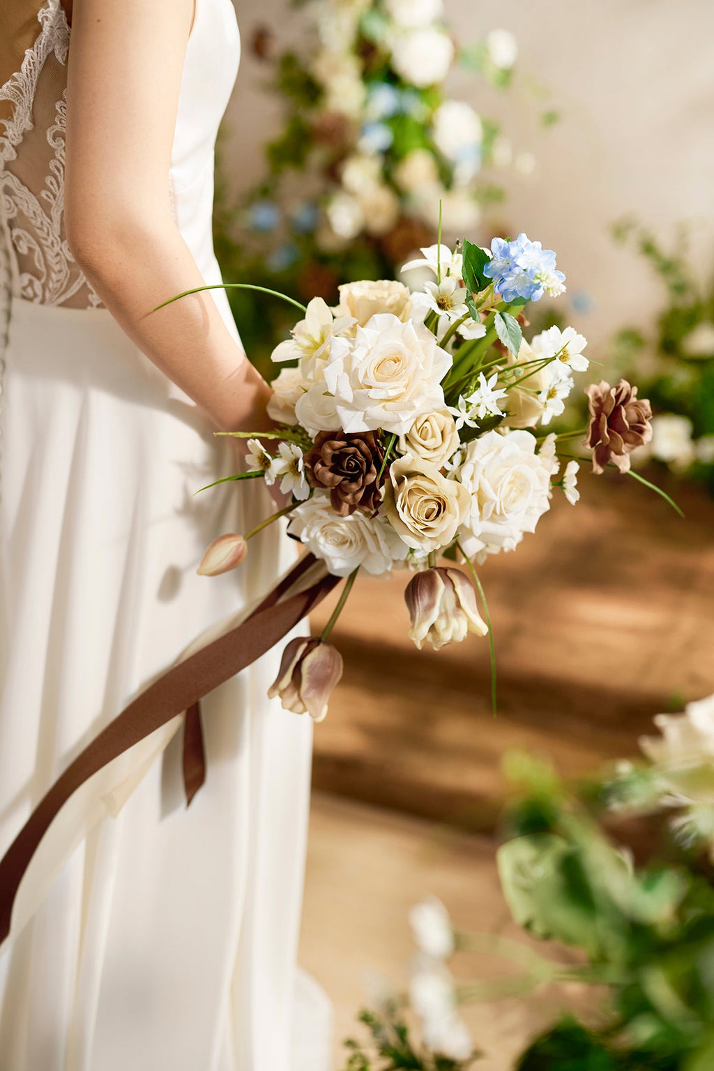 Small Free-Form Bridal Bouquet in Earth Brown & Tawny Beige | Clearance