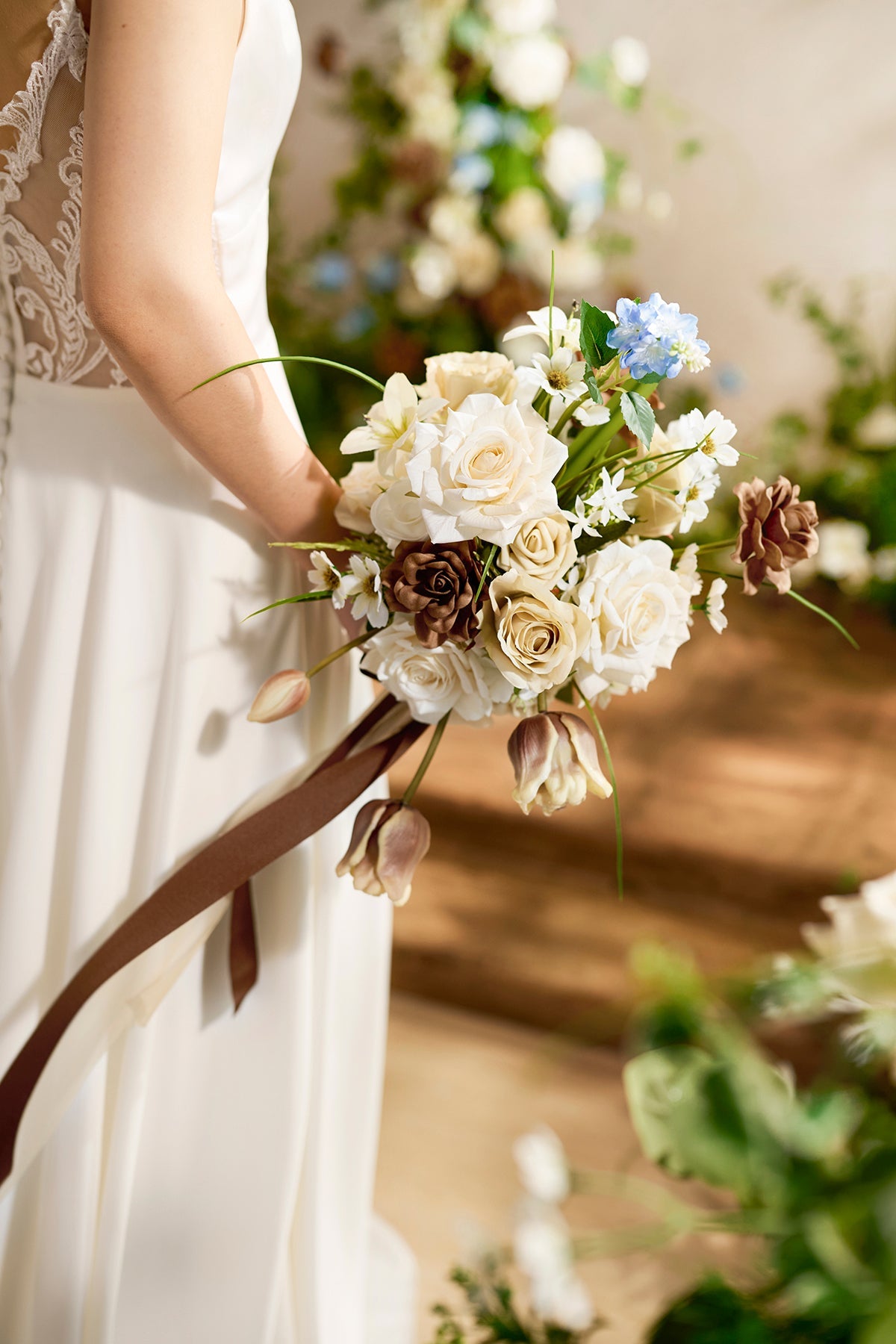 Small Free-Form Bridal Bouquet in Earth Brown & Tawny Beige | Clearance