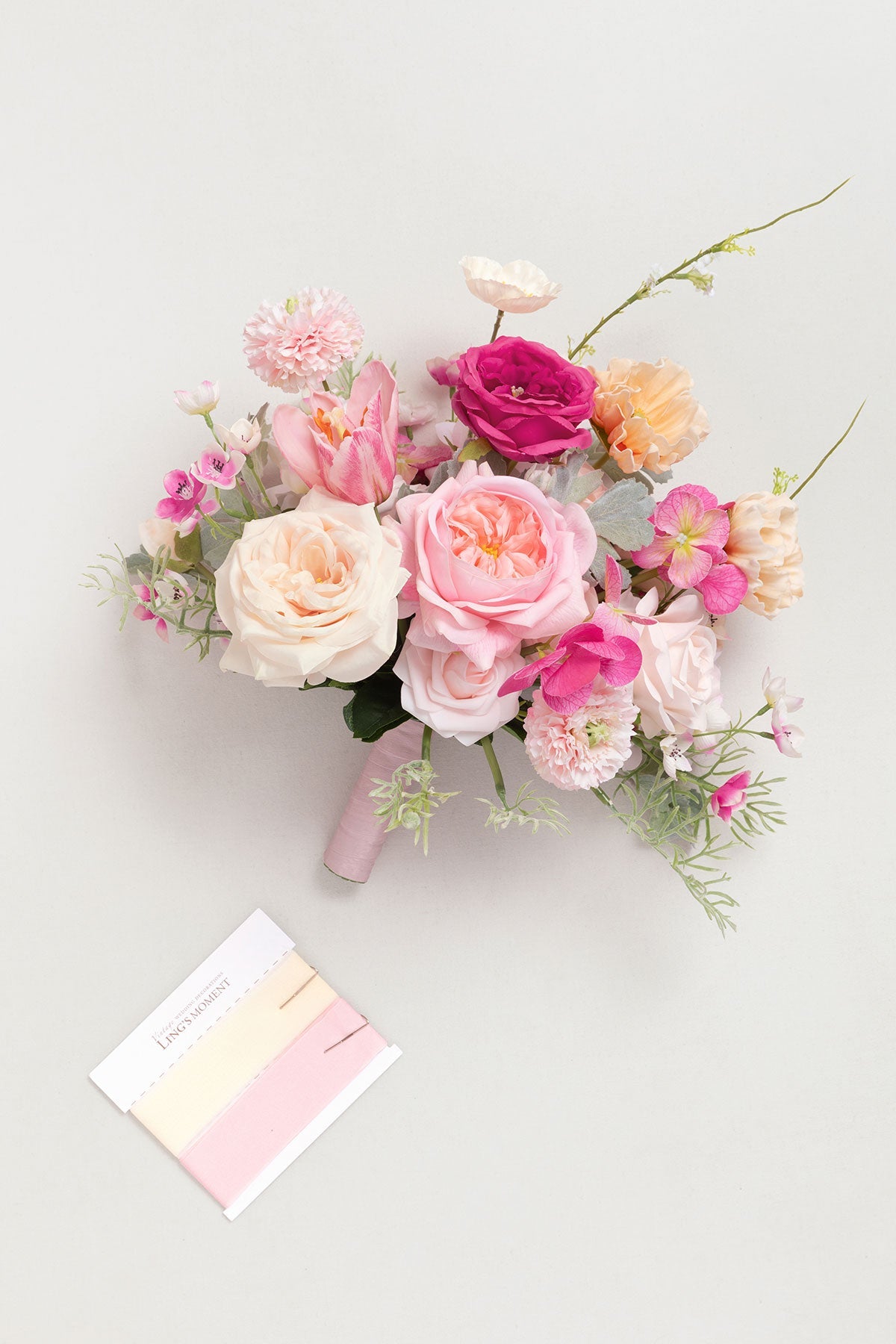 Small Free-Form Bridal Bouquet in Powder Pink & Berry Pink & Cream
