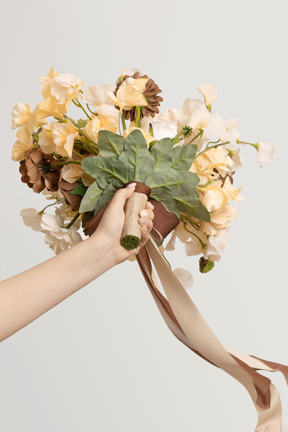 Small Free-Form Bridal Bouquet in Earth Brown & Butter Yellow | Clearance