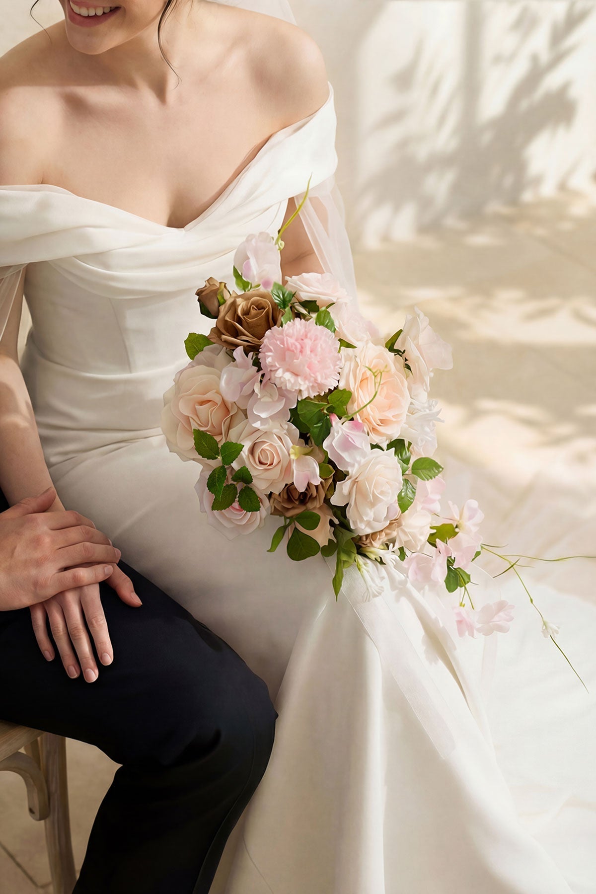 Small Cascade Bridal Bouquet in Powder Pink & Sand Beige